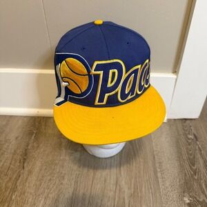 Vintage Indiana Pacers 47 Brand Snapback Hat Navy Yellow Hardwood Classics